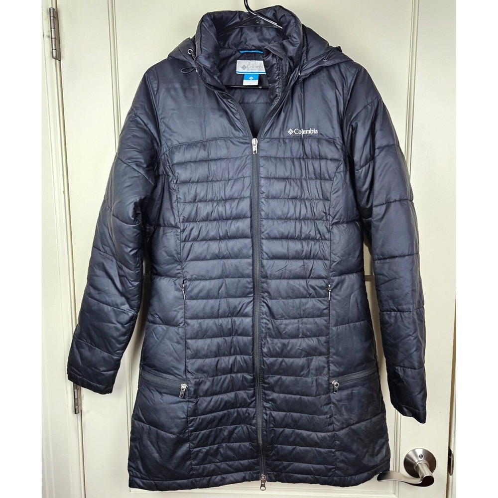 Columbia Womens Powder Pillow Light Weight Long Winter Coat Jacket Black Size: M